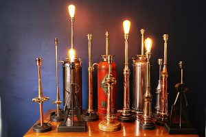 Copper brass lamp lamps lighting fire extinguisher chrome