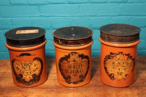 Antique salt glazed tobacco jars