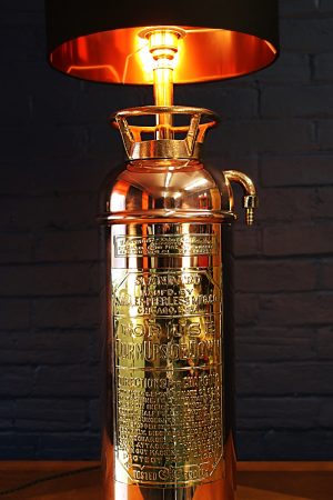 Upcycled recycled bespoke copper brass fire extinguisher lamp light