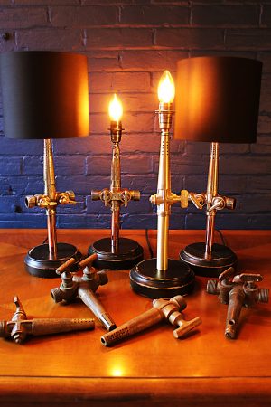 Upcycled recycled bespoke brass barrel tap lamp light pack