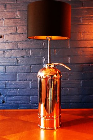 Upcycled recycled bespoke copper chrome fire extinguisher lamp light 7