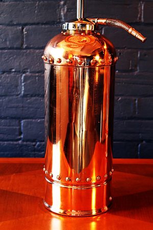 Upcycled recycled bespoke copper chrome fire extinguisher lamp light 8