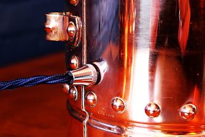 Upcycled recycled bespoke copper chrome fire extinguisher lamp light 5