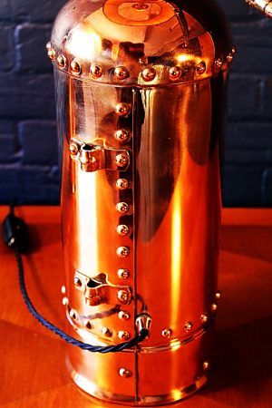 Upcycled recycled bespoke copper chrome fire extinguisher lamp light 2