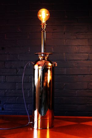 Upcycled recycled bespoke chrome American fire extinguisher lamp light 9