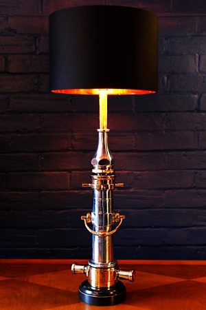 Upcycled recycled brass aluminium London nozzle fire branch table lamp light 9