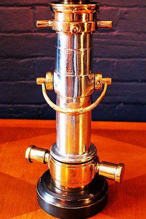 Upcycled recycled brass aluminium London nozzle fire branch table lamp light 11