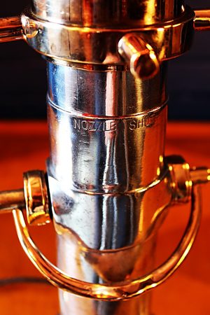 Upcycled recycled brass aluminium London nozzle fire branch table lamp light 16