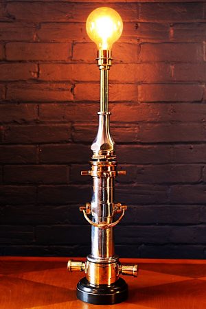 Upcycled recycled brass aluminium London nozzle fire branch table lamp light 17