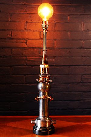 Upcycled recycled brass aluminium London nozzle fire branch table lamp light 1