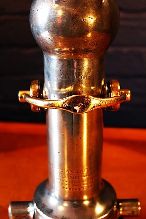 Upcycled recycled brass aluminium London nozzle fire branch table lamp light 4