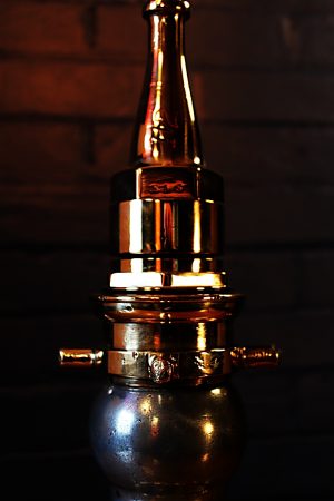 Upcycled recycled brass aluminium London nozzle fire branch table lamp light 6