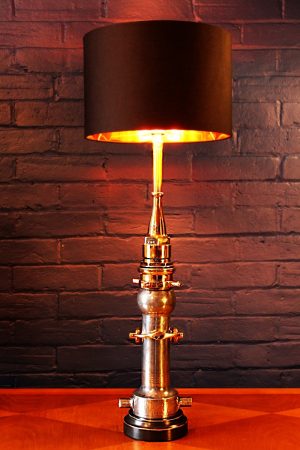 Upcycled recycled brass aluminium London nozzle fire branch table lamp light