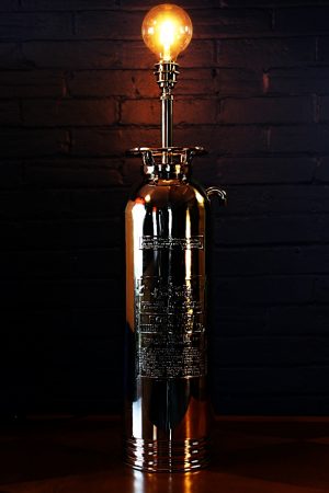 Upcycled recycled brass fire extinguisher table lamp light