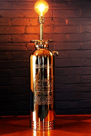 Upcycled recycled brass fire extinguisher table lamp light 1