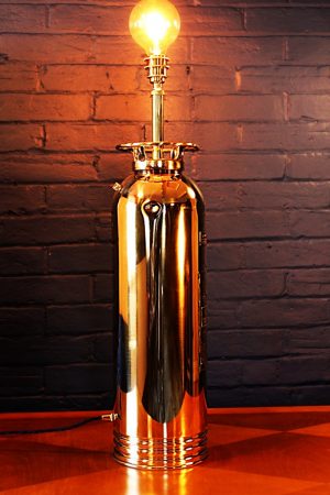 Upcycled recycled brass fire extinguisher table lamp light 11