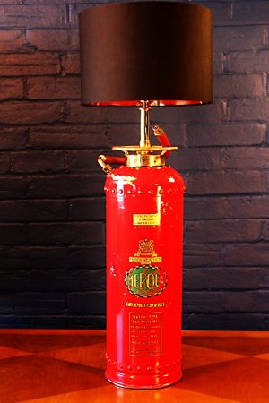 Upcycled recycled vintage red fire extinguisher table lamp light