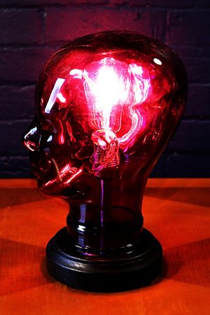 Glass head purple table lamp recycled 2