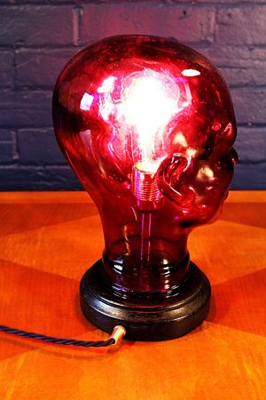 Glass head purple table lamp recycled