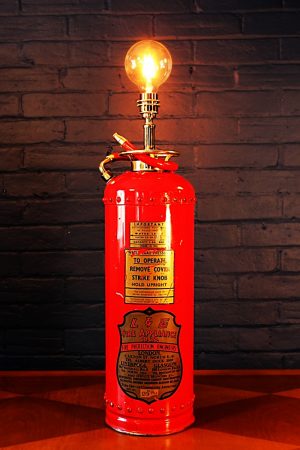 Upcycled recycled red brass fire extinguisher table lamp light 2