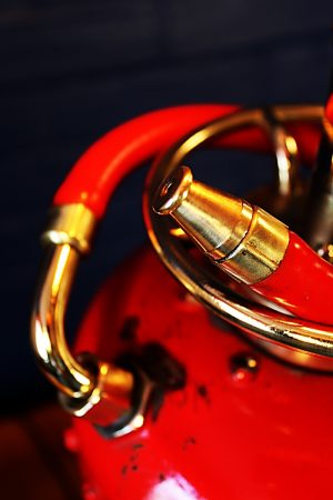 Upcycled recycled red brass fire extinguisher table lamp light 1