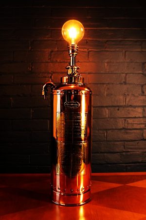 Fire extinguisher lamp copper brass Gyrofoam vintage light 10