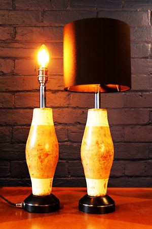 Vintage wooden skittle table lamp for sale 1