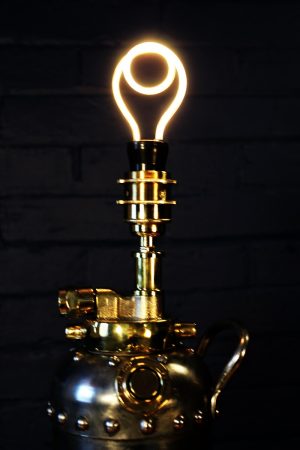 Steel and brass riveted fire extinguisher table lamp for sale 5