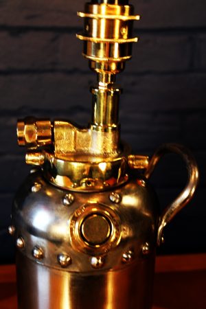 Steel and brass riveted fire extinguisher table lamp for sale 6