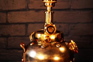 Steel and brass riveted fire extinguisher table lamp for sale 7