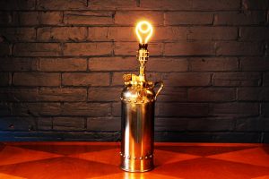Steel and brass riveted fire extinguisher table lamp for sale 8