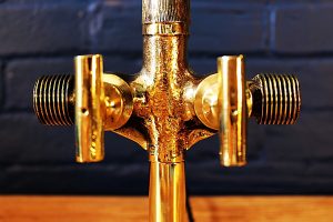 Double brass beer barrel tap table lamp for sale 6