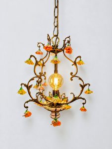 Spanish ceramic flower pendant light in brass